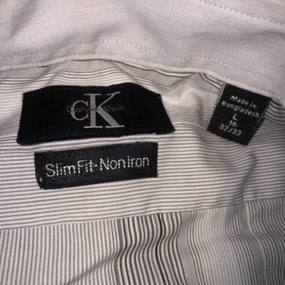 Calvin Klein Men’s Slim Fit Striped Button Down Shirt Large 16 32-33 Dress - Picture 2 of 7